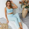 2 stks Activewear Set Dames Sportpak Gym Running Yoga S Training Fitness Sexy Crop Top Sports BH + Broek Outfit 220330