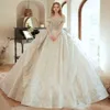 Abito da sposa arabo con perline pesanti di lusso Abito da ballo Perle scintillanti Abiti da sposa principessa con paillettes 2022 Perline Sposa con lacci Dubai Church Country vestidos de novia