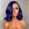 Super Wave Human Hair Spets Front Wig Pre Plucked Hairline Blue Hair 360 spetsar Frontala peruker med babyhår