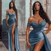 2022 Elegant Off Shoulder Evening Dresses A Line Backless Crystal Split Side High Sexy Evening Prom Gowns254V