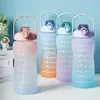 2000ml Large-Capacity Handle Plastic Bottles Bounce Cover Outdoor Frosted Sports Kettle Gradient Color Space Cup With Scale277q266248P
