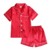 Baby Pajamas Sets Summer Imitation Silk Payamas Big Kids Solid Sleepsuit Two-piece Nightwear Sleepwear Set Nightgown Home Wear Suit B8042
