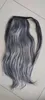 塩とコショウのシルバーグレーポニーテールラップミックスグレーの人間の髪の織りレースフロントヘアピースドローストリングロングシームレスクリップINS120G