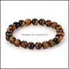 Arts And Crafts 6Mm 8Mm 10Mm Brown Tiger Eye Stone Bead Strand Bracelet Women Men Lover Healing Energy Yoga Jewelr Sports2010 Dhsqm