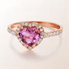 anneaux de cristaux roses de luxe bague d'amour de coeur de tourmaline naturelle bague de génération en direct plaquée or rose