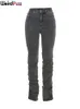 Bizarre Puss Y2K empilé taille haute Jeans femmes coton fendu maigre Denim pantalon automne tendance sauvage rue décontracté Stretch pantalon 220725