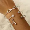 Lien Chaîne 3 Pcs Rock Triangle Flèche Bracelets Ensemble Simple Creux 8 Mots Boule Ouverte En Alliage De Métal Pour Les Femmes Multicouche Bijoux Fawn22