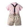 Set di prestazioni per ragazzi bambini Fiocchi cravatta a righe risvolto camicia a maniche corte pantaloncini bretelle 2 pezzi abiti casual per bambini estivi