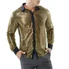 Men's Casual Shirts Stylish Dance Show Shirt Men 2022 Summer Nightclub Costumes Solid Slim Fit Shiny Gold Wedding Dress ShirtsMen's