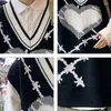 Kazak yelek erkekler vneck kalp baskısı gevşek harajuku knittwear jumperlar hiphop vintage kolsuz bahar sonbahar tanktops chic 220817
