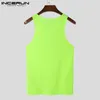 Inderun Men Tank Tops O-Neck Sleepeveless Skinny Hollow Out Solid Seksowne kamizelki swobodne kamizelki Streetwear Men Ubranie S-5xl 220531