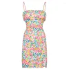 الفساتين غير الرسمية Kawaii Hollow Out Summer Strap Floral Wrap Mini Dress Drisless Podycon Podycon Women Streetwear Y2K Dresscasual