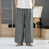 Roupas étnicas homens linho de algodão calças largas de perna de verão harajuku masculino harém homem homem chinês hanfu kongfu saia 31121eth