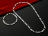 Rein Silber 925 Schmucksets für Männer 4mm Figaro Kettenarmband Halskette Mannes Schmuck 2PCS Sets Accesories Party Geschenke