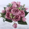 Decorative Flowers & Wreaths 30cm Rose White Pink Peony Artificial Bouquet 5 Big Head 4 Small Bud Fake For Wedding Christmas Decorations Gif