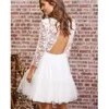 Party Dresses Short A Line Homecoming Jewel Neck Long Sleeve Appliques Mini Bridal Gowns Plus Size Illusion Tulle Cocktail DressParty