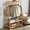 Clothing & Wardrobe Storage Bamboo Garment Coat Clothes Hanging Heavy Duty Rack With Top Shelf And 2-tier Shoe Organizer ShelvesClothing