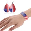 Brincos de couro de jóias de lágrimas Bandeira americana Baseball Rugby Football Sports Bracelet conjunto