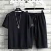 Brand Men's Tracksuit Summer T-shirt +Shorts Two Piece Set Male Sweatsuit Sports Suits Casual Harajuku Shorts Sets Plus Size 6XL