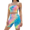 Women's Tracksuits Summer Women Outfits Two Pieces Set Tie-dye Print Tube Top Shorts Casual Off Shoulder Clothing Sleeveless SuitsWomen's