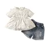 Ensembles de vêtements Mode d'été Casual Bébé Vêtements Ensemble Enfants Infantile Filles À Manches Courtes Impression Florale T-shirt Top + Denim Shorts Tenues