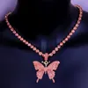 New Fashion Hip Hop Style Butterfly Pendant Necklace Bling Rhinestone Tennis Chain Necklaces Jewelry for Lovers Gift