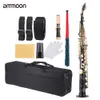 Brass Straight Soprano Sax Saxophone Bb B Flat Woodwind Instrument Natural Shell Key Carve Pattern with Carrying Case