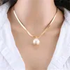 Chokers 2 Layers Pearls Geometric Pendants Necklaces For Women Gold Metal Snake Chain Necklace New Design Jewelry Gift GC1327