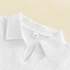 Citgeett Summer Kids Girls rokpak White V Neck korte mouw geribbelde tops en bruine geplooide rokkleding set J220711