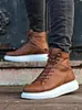 Knack High Sole Men's Winter Boots Casual Leather Bekväm Använd regnvattentäta Mäns ankelstövlar