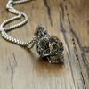 Pendant Necklaces Gothic Skull Pendants For Men Stainless Steel Skeleton Filigree Crafts Green Stone Eyes Punk Male JewelryPendant