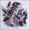 Charms rand Amethyst Pillar Natural Stone Chakra Healing Pendum Hexagonal Prismh￤nge DIY Halsband Ear Carshop2006 DHIA5