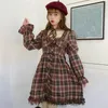 Casual jurken Mori Girl Ruffles jurk Japanse lolita vrouwen lente cosplay kostuum retro plaid wilde dagelijkse licht boog dresscasual