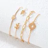 Link, Chain 4PCS/Set Opening Leaf knot Charm Cuff Bracelets Set for Women Gold Alloy Bracelet Boho Jewelry Accessories