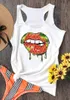 Tanques femininos Camis coloridos melancia lábios Racerback Mulher Moda sub -camiseta Singlet Street estilo estético casual sexy sem mangas Garme