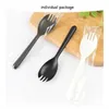 Disposable Three-teeth Long Handle Spoon and Fork Plastic Individually Packaged Spoon Commercial Take Away Sala Tableware MJ0486