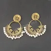 Classique vert lune indien Jhumka boucles d'oreilles pour femmes Bijoux rétro alliage sculpté rond perle gland boucles d'oreilles de mariage Bijoux