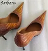 Sorbern Brown Alligator Ladies Pump Shoe 10cm Metal High Heel Size 37 Pointed Toe Stilettos klackar Italien Skor Anpassade färger