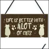 Décoration murale Chat Plaques En Bois Animal Imprimé Signe Suspendu Pour Gagner Bdebaby Dh8Yt