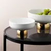 Custom European Luxury Style Ceramic Fruit Plate Snacks Compote Nut Dish Creative Gold Plated White High Foot Salad Bowl 220621