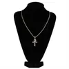 Out Iced Cross Ankh Key Necklace Pendant with Rope Chain 4mm Tennis Chain Necklace Mens Hip Hop Jewelry Gift2589