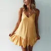 Sexy Spaghetti Strap Ruffle Dress Women Summer Dress Cotton Linen Vestidos Green Dresses Off Shoulder Sexy Mini Sundress 220615