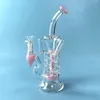 Fab Egg Hookahs Double Recycler Bong Turbine Percolator Heady Glass Water Bongs Purple Pink Green Oil Dab Rigs 14mm Female Joint Water Pipes HR319