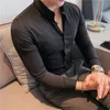 Plus Size 4XL-M Top Quality Luxury Gentlemen Stretched Shirt Men Clothing Simple Slim Fit Long Sleeve Casual Office Blouse Homme 220401