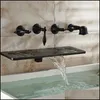 Groothandel en winkels Wand gemonteerd badkamer Tub kraan olie gewreven bronzen waterval tuit met zeep schotel houder hand douche spuiter drop leveren