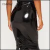 Faux Latex Pencil Skirt PU Leather Midi Bodycon Office Lady Mid-Calf Length Casual Slim Clubwear Spring 220322