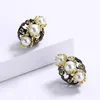 Dangle & Chandelier Ethnic Style Women's Earrings Golden Flower Pearl 925 Silver Fashion Two-tone Black Gold Jewelry EarringsDangle