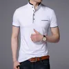 Modemärke polo skjorta män sommar mandarin krage smal passform fast färg knapp andas polos casual män kläder 220524