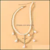 Hänge halsband hängsmycken smycken retro cross modedesigner imitation pärla halsband personlighet mix och match handgjorda klavikelkedja