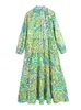 Foridol Paisley Print Shirt Dress Elegant Autumn Winter Green Floral Boho Female Maxi Long Sleeve 220511